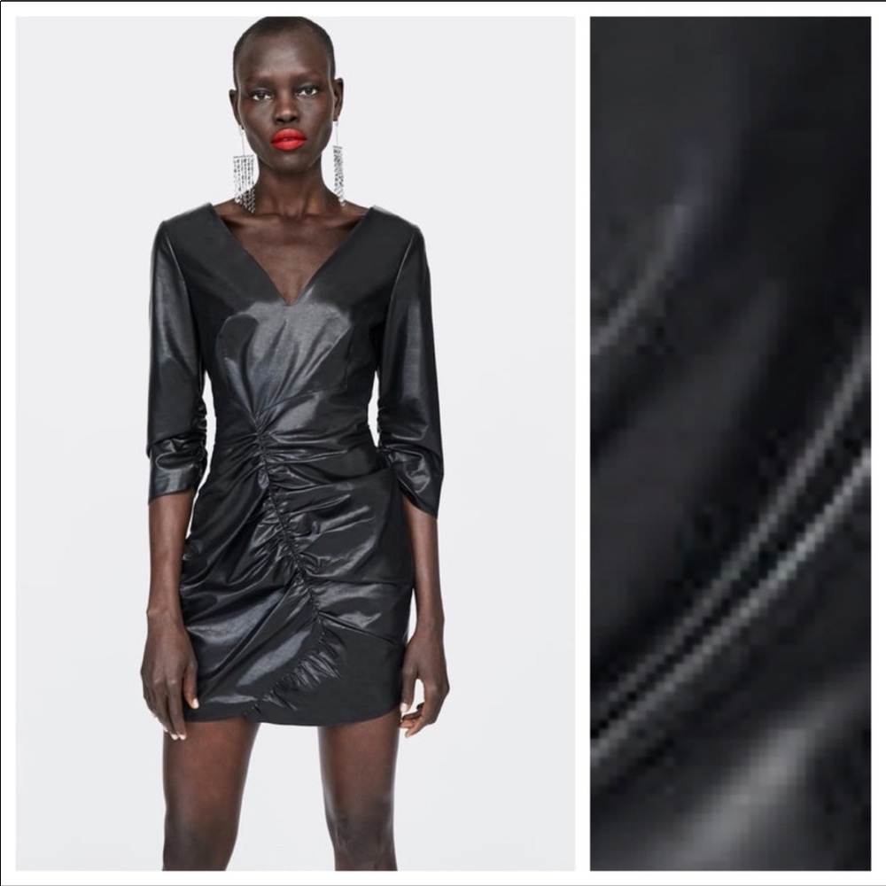 NWT. Zara Black Faux Leather Mini Dress. Size XS.